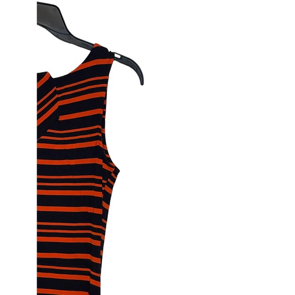 Cremieux Women's Sheath Dress Sleeveless Stretch Striped Orange Navy‎ Blue Small - Picture 2 of 8